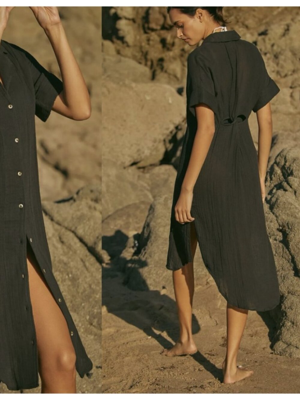 BY ANTHROPOLOGIE Lucia Sheer Midi Dress Black XS Gauzy Cover Up Vacation Minimal - Picture 2 of 13